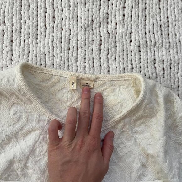 Anthropologie Moth White Jacquard Quilted Zip-Up Jacket - Size Medium - Picture 4 of 7